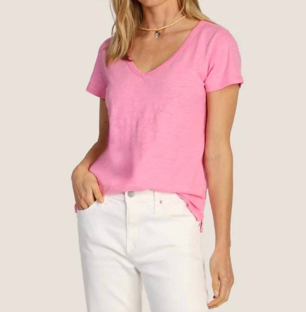 NEW DYLAN women's short sleeve deep v-tee in love pink